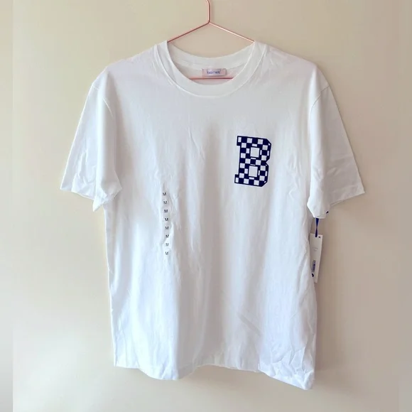 BLOOMINGDALE’S Men’s checkered white t shirt size large NEW - Picture 1 of 4